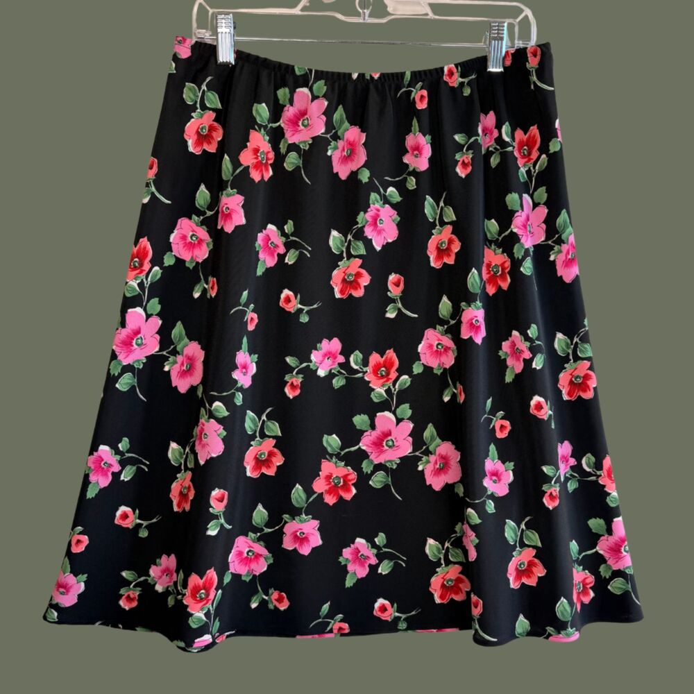 Vintage 90s Dani Max Floral Midi Pullon Skirt with Scarf/Tie